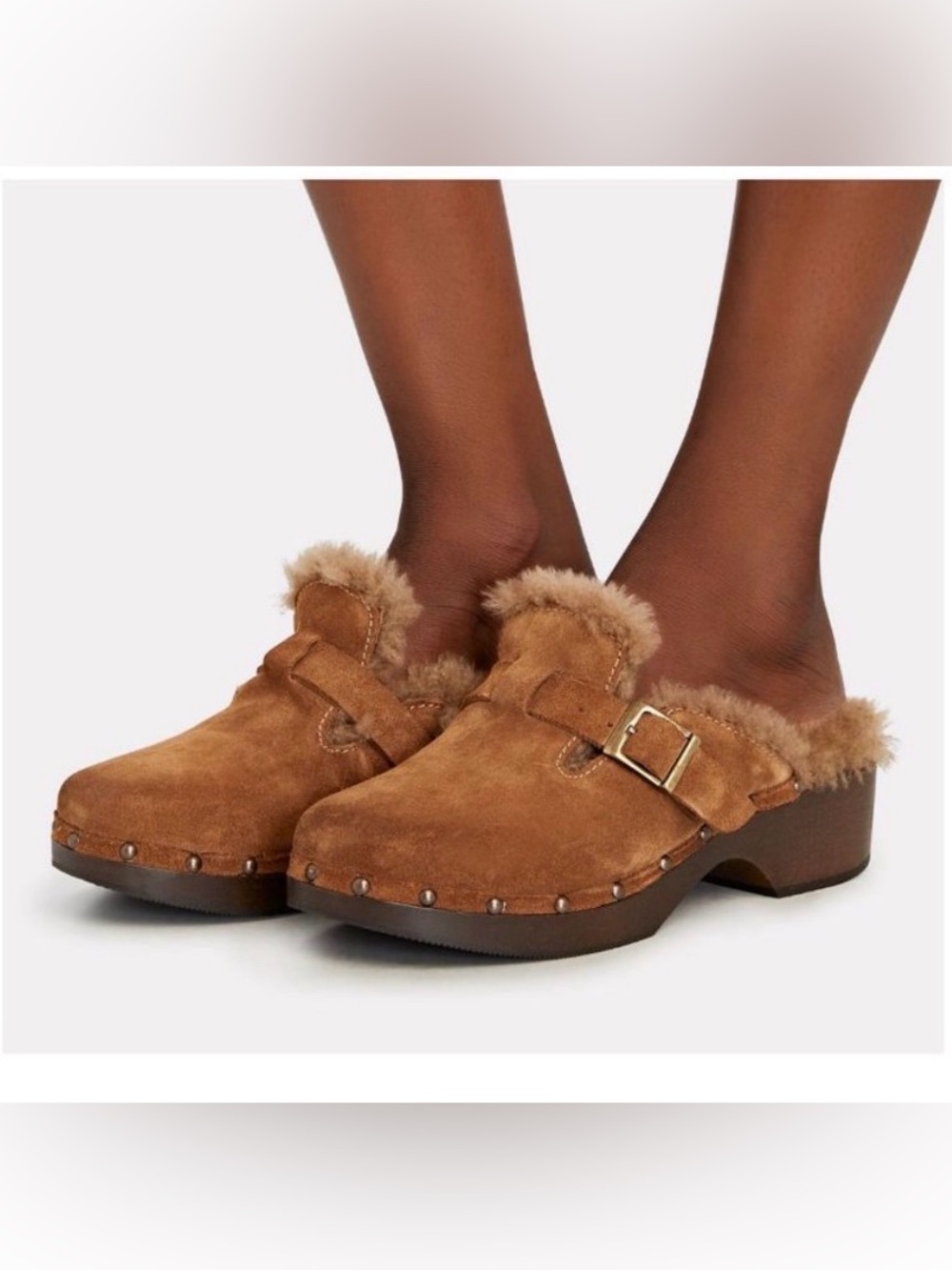 RE/DONE 70s Suede Shearling Clogs Cognac Brown Italy EU38 US8 Boho